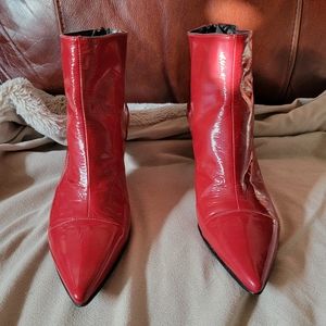 Vintage Robert Clergerie Red Patent Leather Kitten Heel Boots, size 9